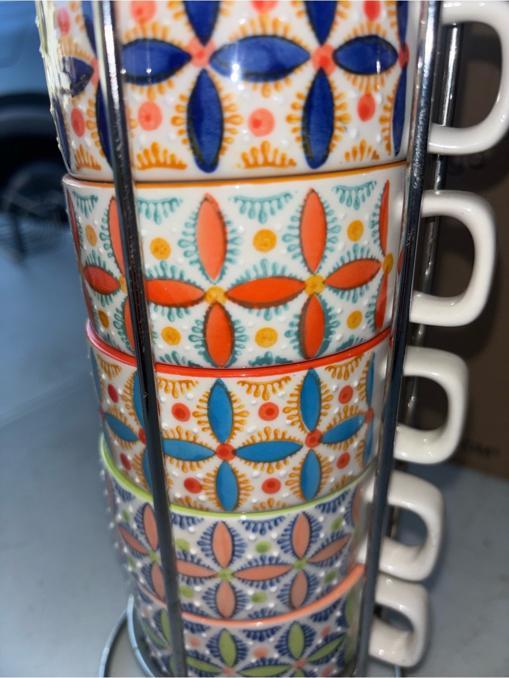Stacked Ceramic coffee  Cups Set in Multicolor Pattern World Market